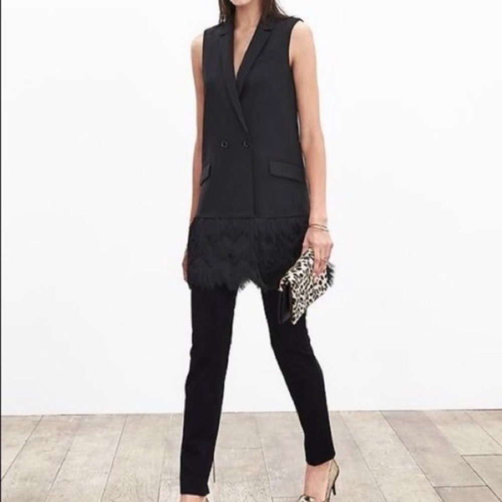 Banana Republic Collection Solid Black Wool 2 Button Fringe Vest size 0P‎ - Picture 2 of 12